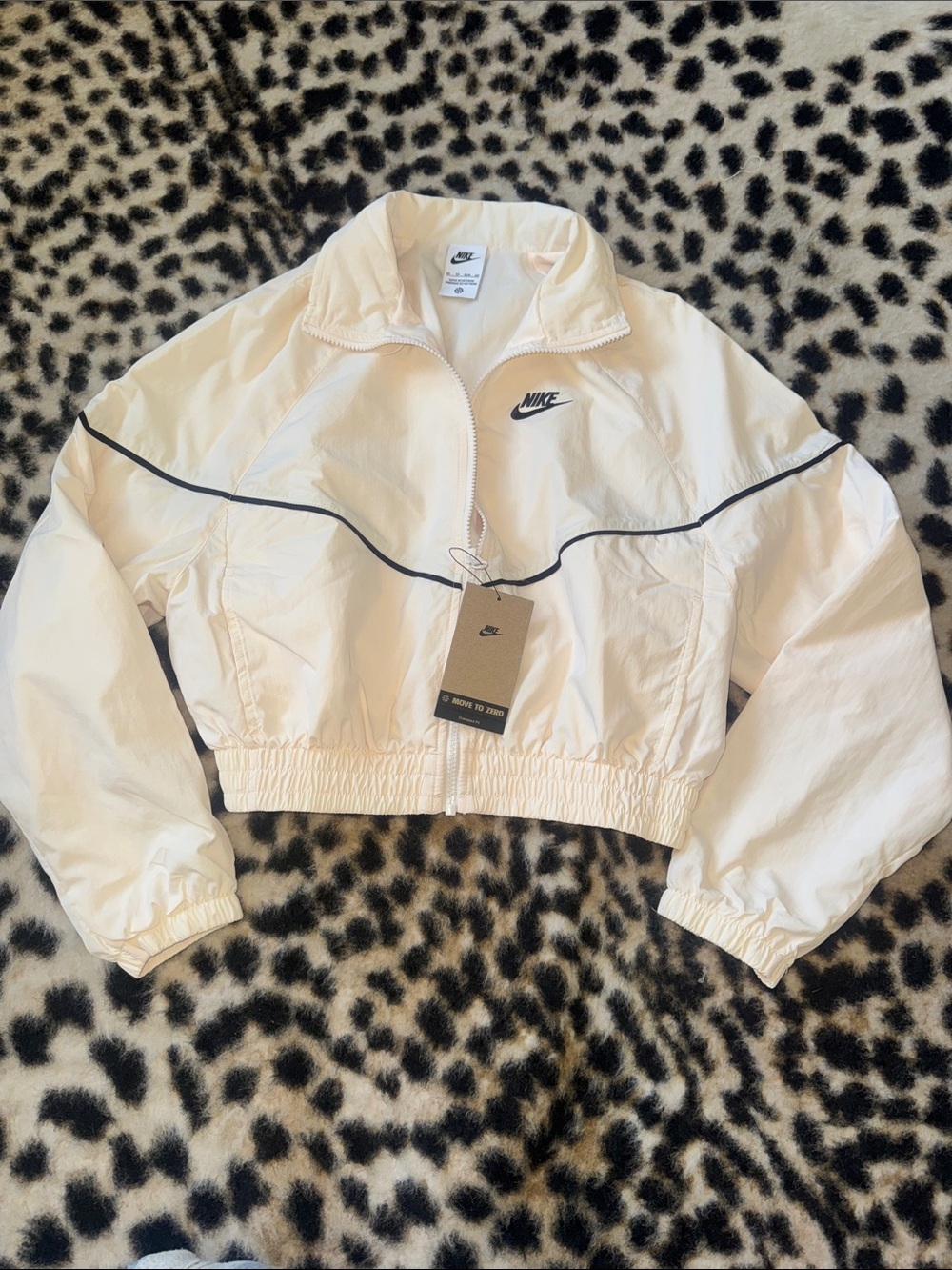 Nike Cream Cropped Bomber Jacket with Black Piping